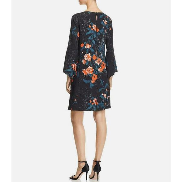 Lafyette 148 Floral Bell Sleeve Shift Dress in Black/Multi Women's Medium NWT - Picture 9 of 9